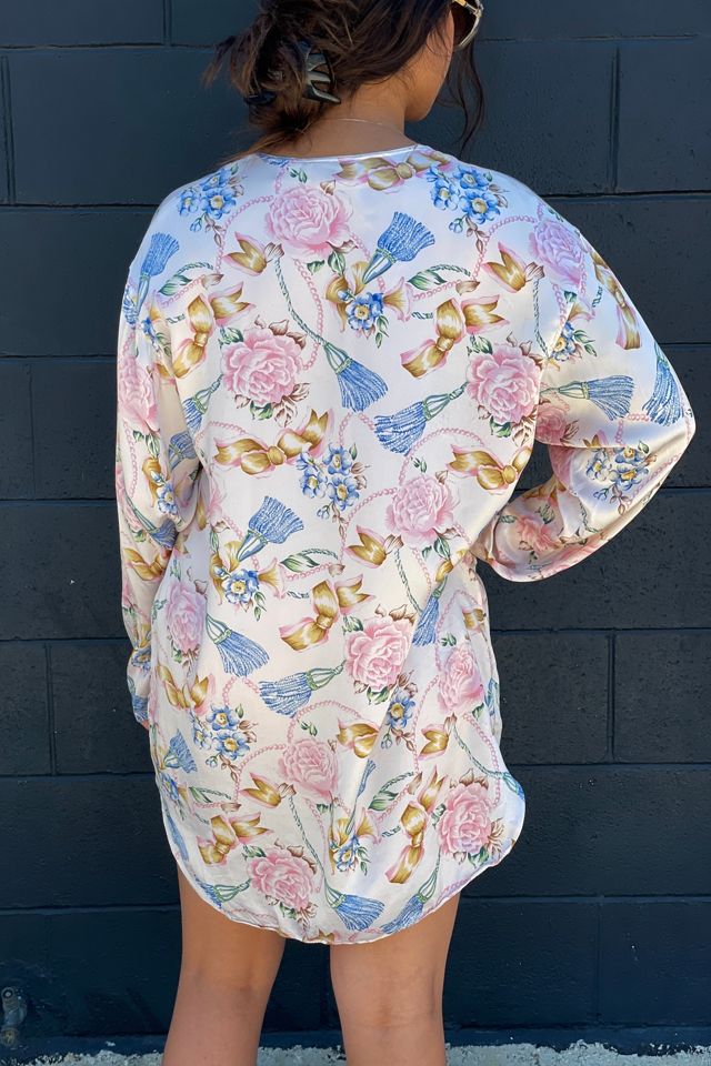 Vintage 1980's Silk Victoria's Secret Oversized Floral Shirt Dress Selected by FernMercantile #2