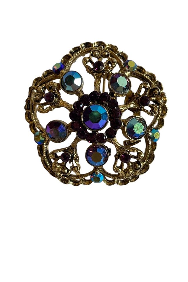 Vintage Weiss Red Iridescent Rhinestone Pin Selected by FernMercantile #3