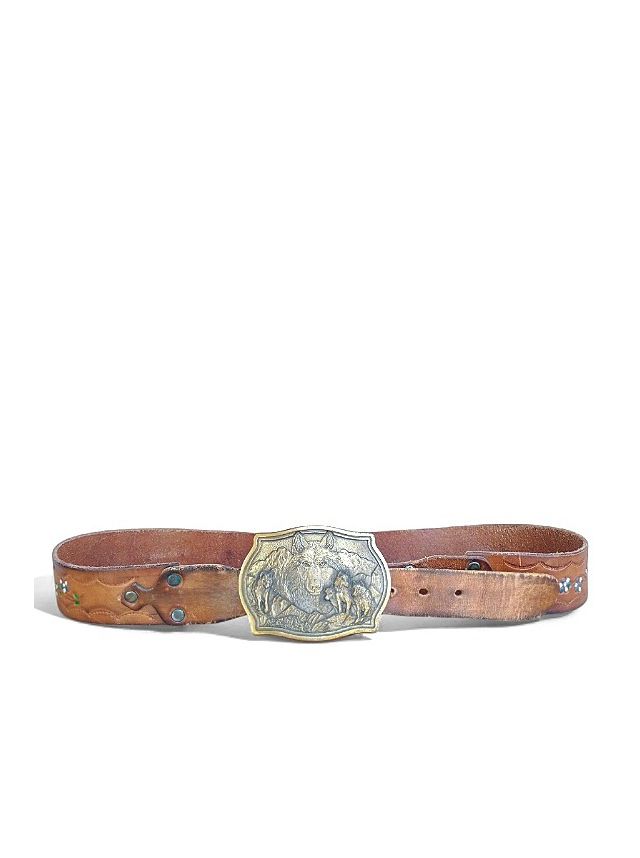 Vintage Wolf Buckle Leather Belt Selected by Garbage Soup #1