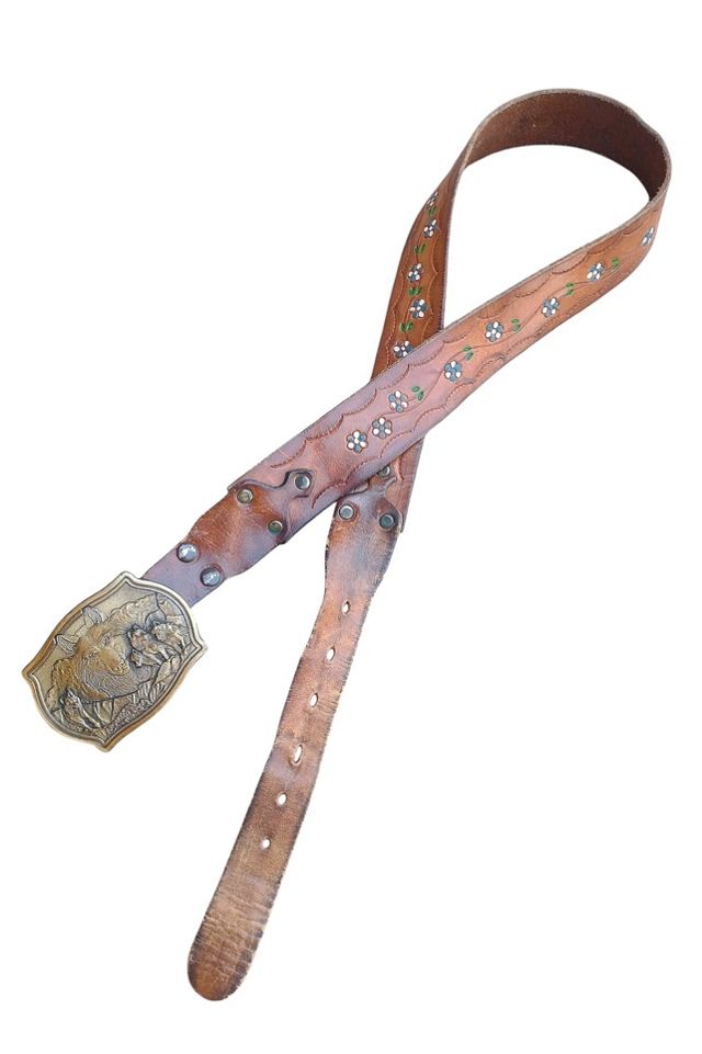 Vintage Wolf Buckle Leather Belt Selected by Garbage Soup #2