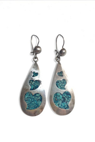 Vintage Inlay Turquoise Heart Earrings Selected by Garbage Soup