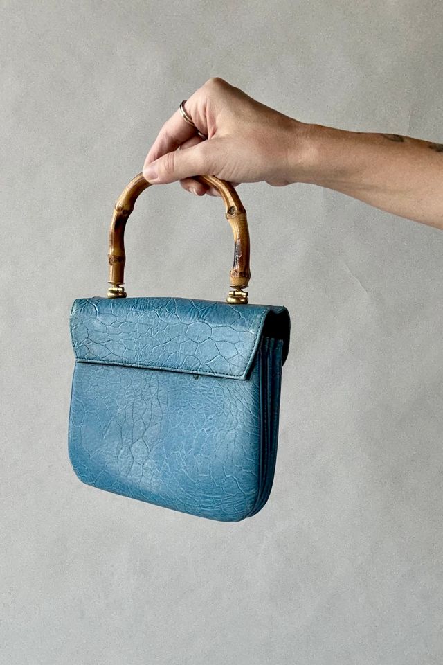 60's Blue Bamboo Handle Purse Selected by Wax Plant #1