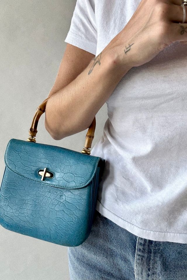 60's Blue Bamboo Handle Purse Selected by Wax Plant #3
