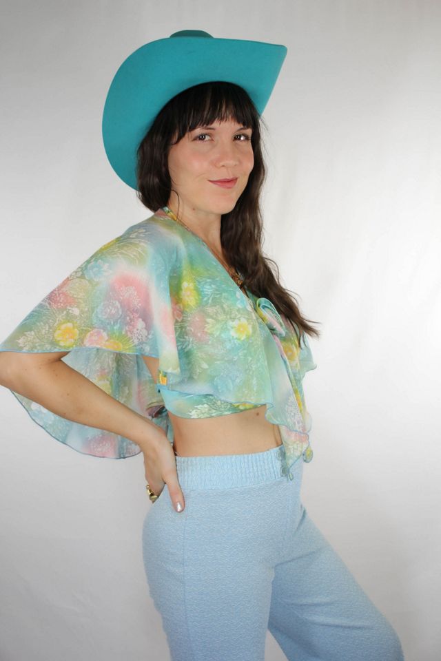 1960s Handmade Sheer Floral Caped Halter Top Selected By Moons + Junes Vintage #1