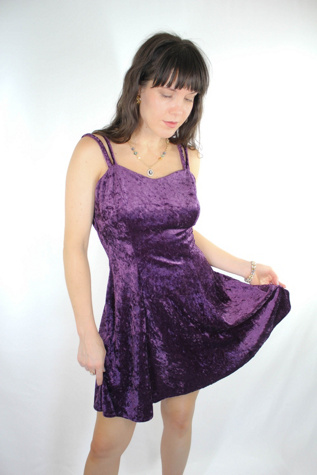 1990s Crushed Purple Velvet Mini Dress Selected By Moons + Junes Vintage