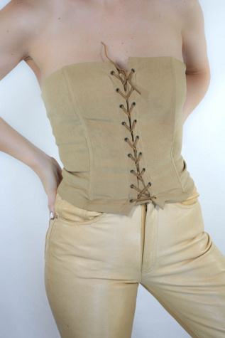 Vintage Faux Suede Lace Up Strapless Corset Top Selected By Moons + Junes Vintage