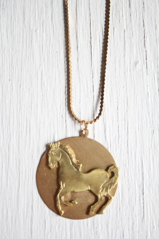Vintage Gold Horse Medallion Pendant Necklace Selected By Moons + Junes Vintage