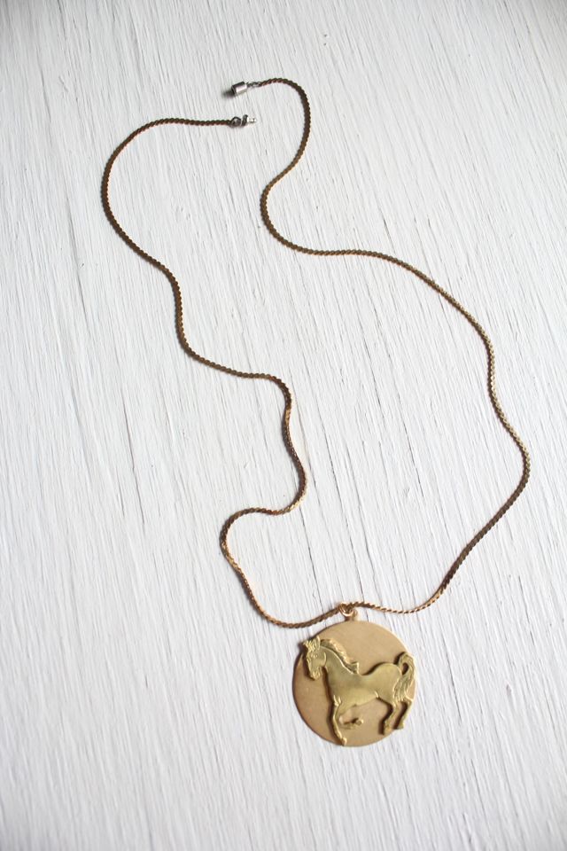 Vintage Gold Horse Medallion Pendant Necklace Selected By Moons + Junes Vintage #2