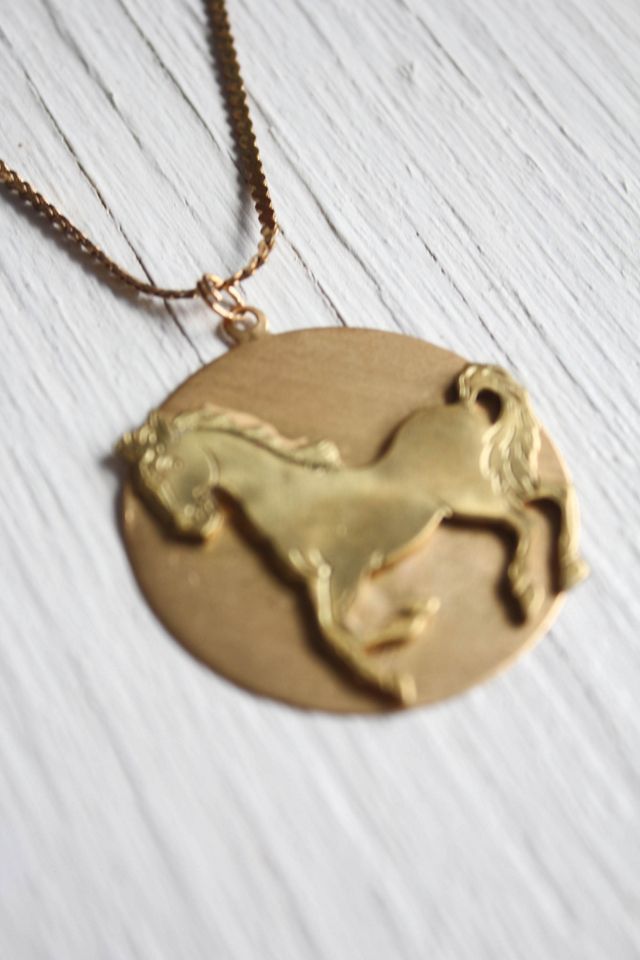 Vintage Gold Horse Medallion Pendant Necklace Selected By Moons + Junes Vintage #3