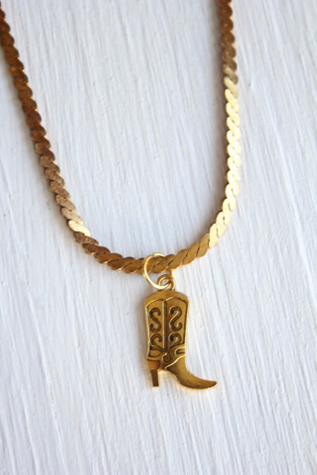 Vintage Gold Herringbone Cowboy Boot Charm Necklace Selected By Moons + Junes Vintage