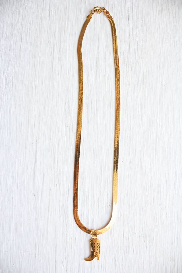 Vintage Gold Herringbone Cowboy Boot Charm Necklace Selected By Moons + Junes Vintage #1