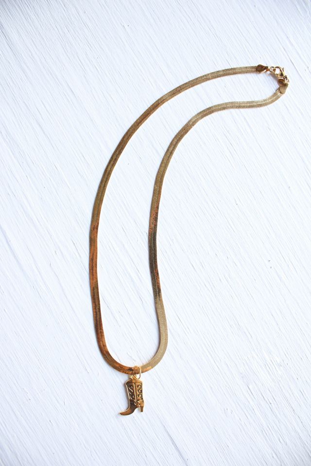 Vintage Gold Herringbone Cowboy Boot Charm Necklace Selected By Moons + Junes Vintage #2