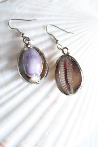 Vintage Silver Edged Cowrie Shell Dangle Earrings Selected By Moons + Junes Vintage