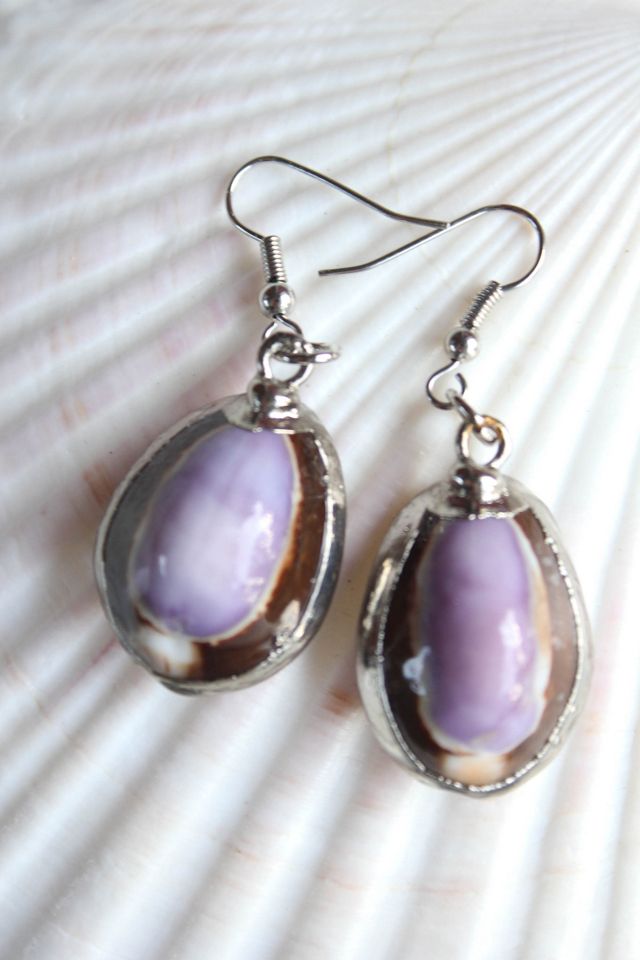 Vintage Silver Edged Cowrie Shell Dangle Earrings Selected By Moons + Junes Vintage #2