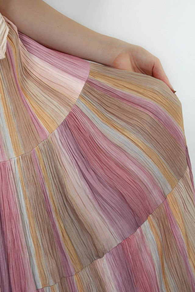 Vintage Pleated Pastel Ombre Silky Maxi Skirt Selected By Moons + Junes Vintage #1