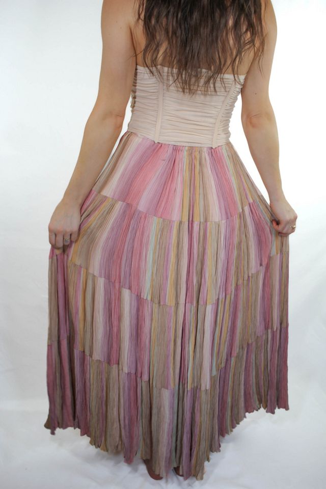 Vintage Pleated Pastel Ombre Silky Maxi Skirt Selected By Moons + Junes Vintage #2