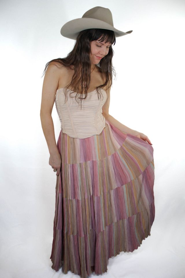 Vintage Pleated Pastel Ombre Silky Maxi Skirt Selected By Moons + Junes Vintage #3