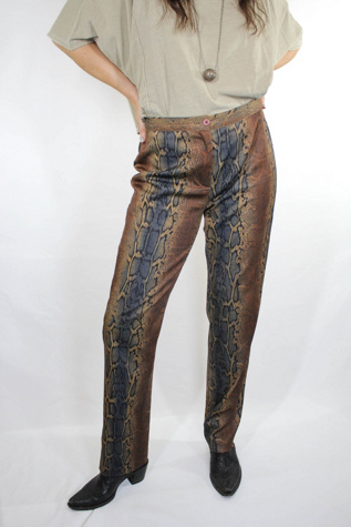 1990s Snake Print Satiny Low-Rise Pants Selected By Moons + Junes Vintage