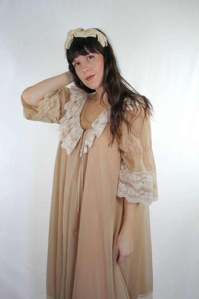 1960s Two-Piece Lace Chiffon Intimates Jacket & Gown Set Selected By Moons + Junes Vintage #3