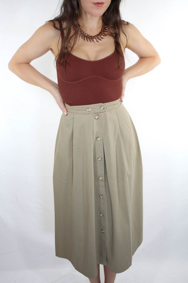 Vintage High Waist Button Down Khaki Denim Skirt Selected By Moons + Junes Vintage #2