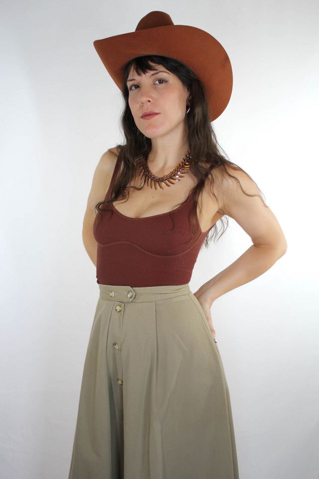 Vintage High Waist Button Down Khaki Denim Skirt Selected By Moons + Junes Vintage #3