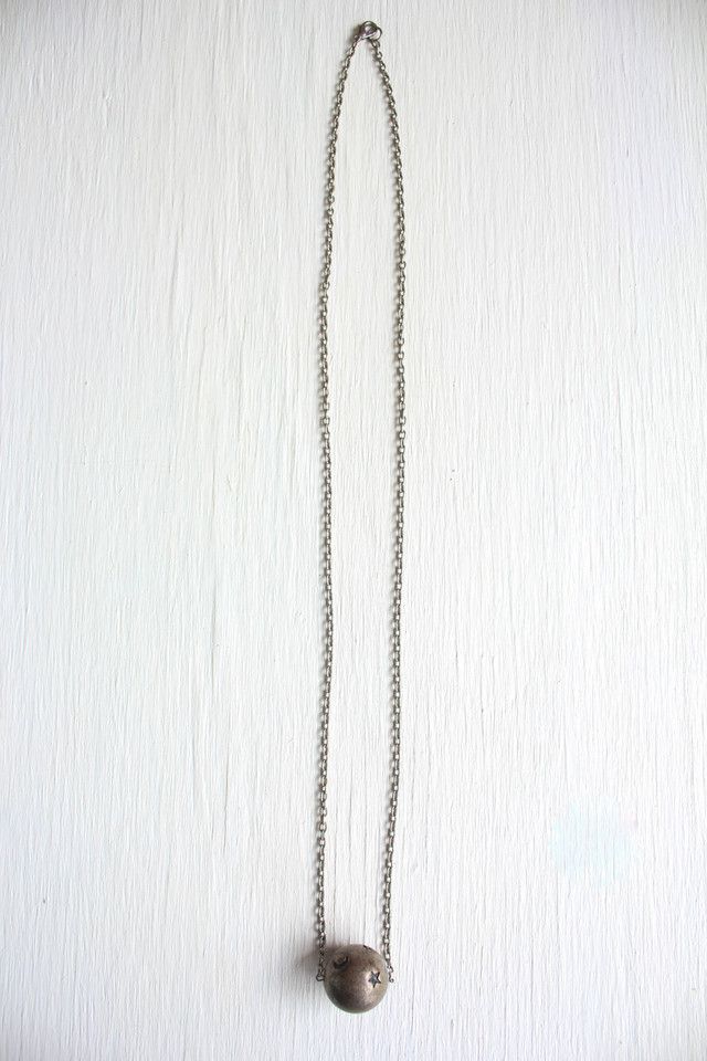 Vintage Crescent Moon & Stars Silver Stamped Pendant Necklace Selected By Moons + Junes Vintage #2