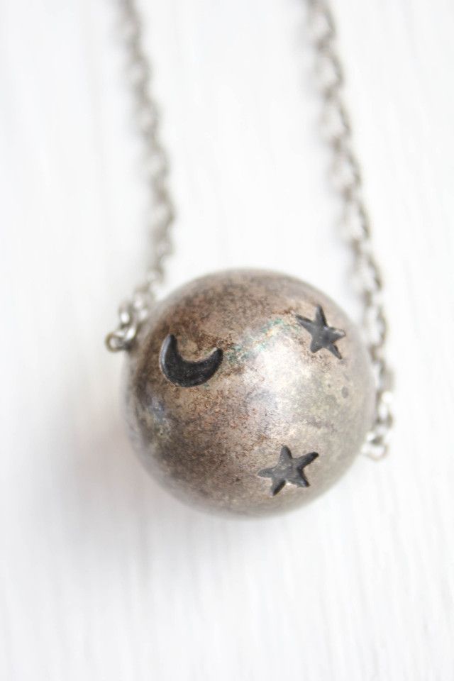 Vintage Crescent Moon & Stars Silver Stamped Pendant Necklace Selected By Moons + Junes Vintage #3