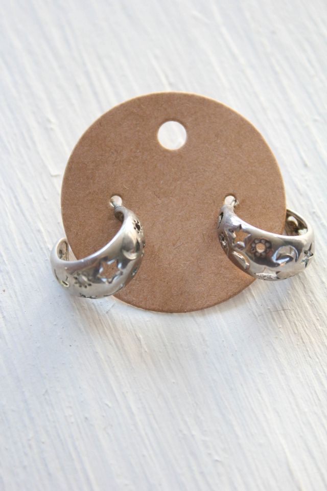 Vintage Sun Moon + Star Filagree Sterling Silver Hoop Earrings Selected By Moons + Junes Vintage #3