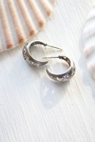 Vintage Sun Moon + Star Filagree Sterling Silver Hoop Earrings Selected By Moons + Junes Vintage