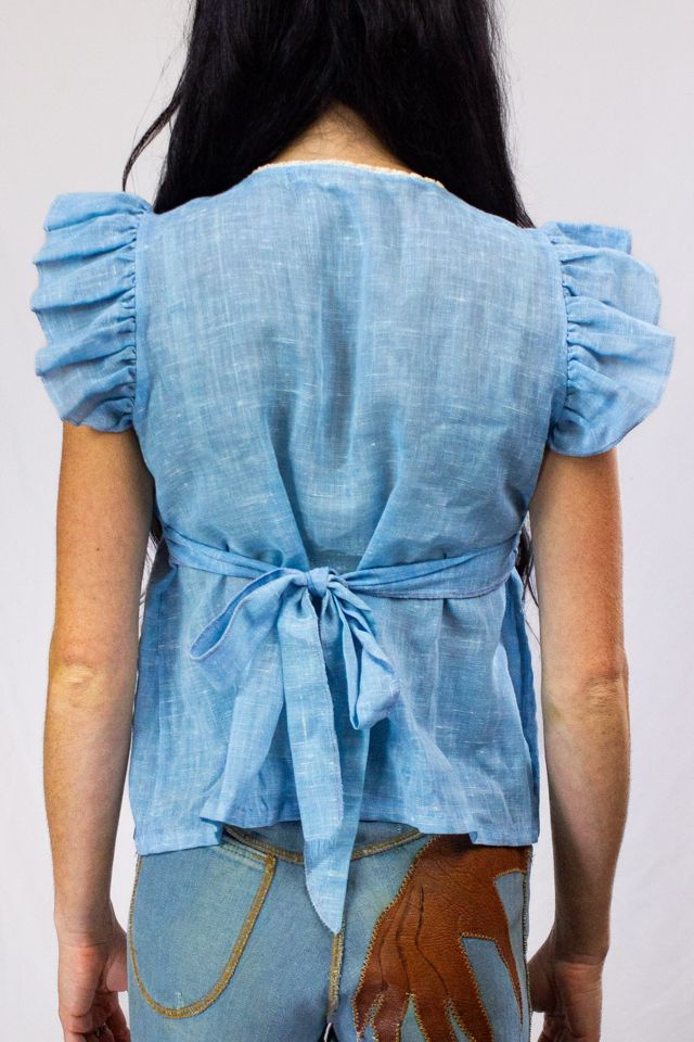 Vintage 70s Sunspots Blue Blouse Selected by Black Shag Vintage #1