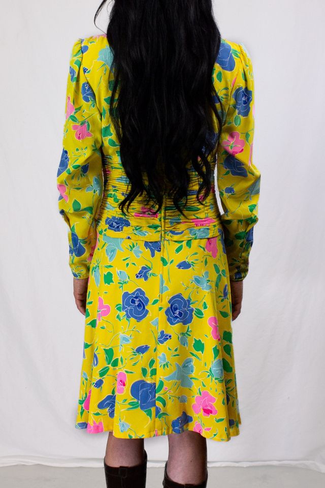 Vintage 80s Ungaro Yellow Floral Dress Selected by Black Shag Vintage #1