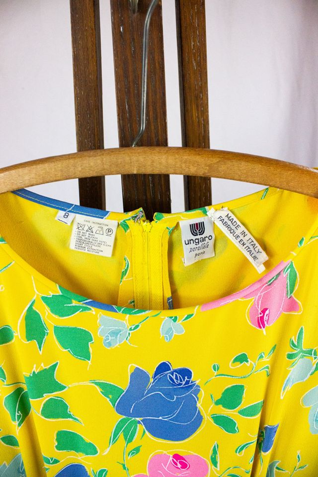 Vintage 80s Ungaro Yellow Floral Dress Selected by Black Shag Vintage #3