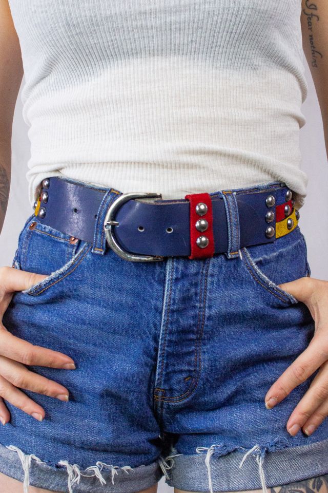 Vintage 70s Blue Red and Yellow Leather Belt Selected by Black Shag Vintage #1