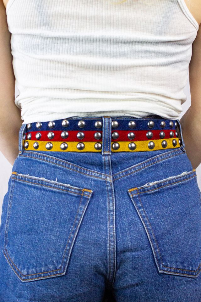 Vintage 70s Blue Red and Yellow Leather Belt Selected by Black Shag Vintage #2