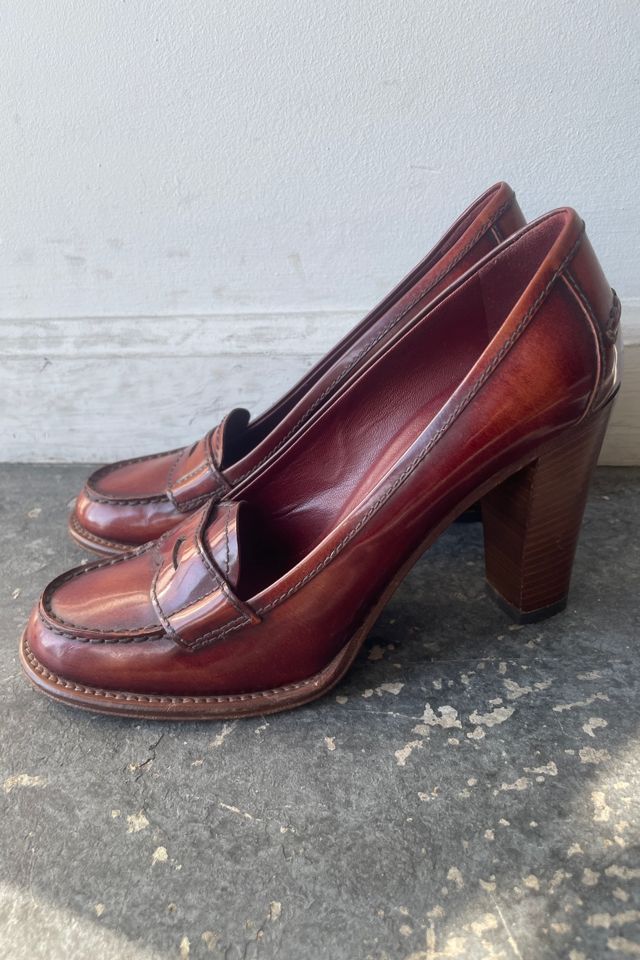 Prada Brown Leather Loafer Heels Size 36.5 Selected by The Curatorial Dept. #1