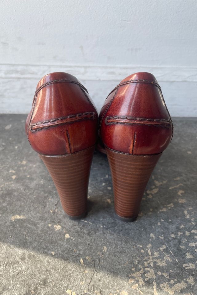 Prada Brown Leather Loafer Heels Size 36.5 Selected by The Curatorial Dept. #2