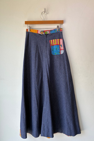Vintage Blue Chambray Patchwork Maxi Skirt Selected by The Curatorial Dept.