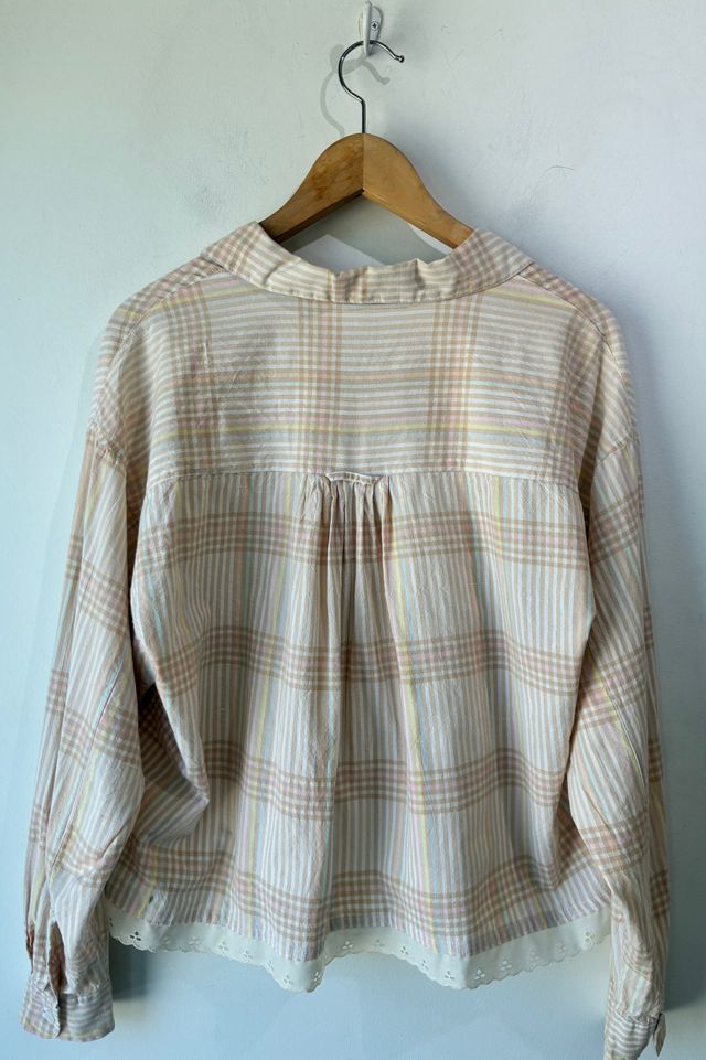 Bravo Lace Trimmed Brown Pastel Plaid Shirt Selected by The Curatorial Dept. #1
