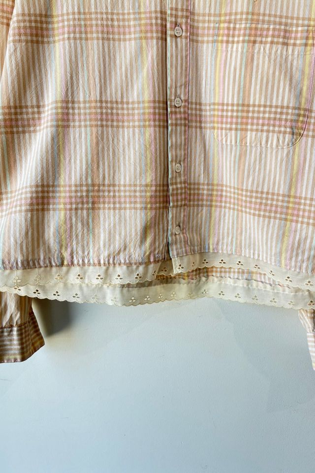 Bravo Lace Trimmed Brown Pastel Plaid Shirt Selected by The Curatorial Dept. #2