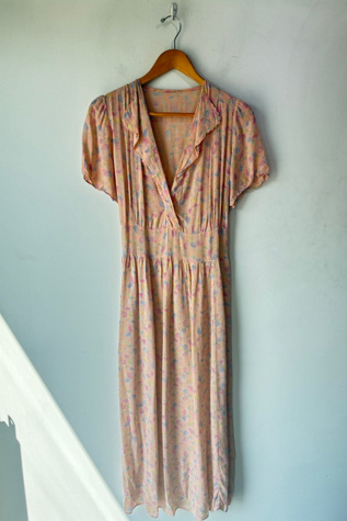 Vintage Pink Silk Flutter Sleeve Maxi Dress Selected by The Curatorial Dept.
