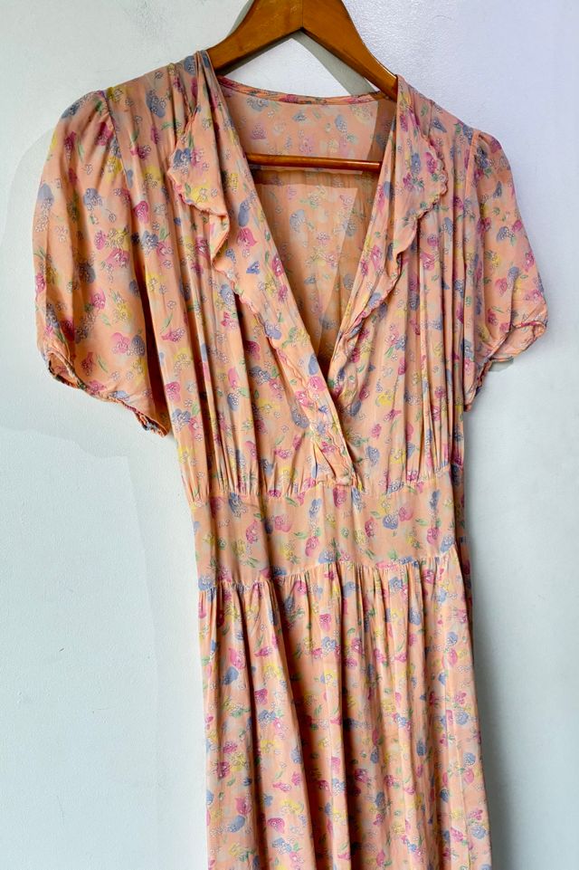 Vintage Pink Silk Flutter Sleeve Maxi Dress Selected by The Curatorial Dept. #1