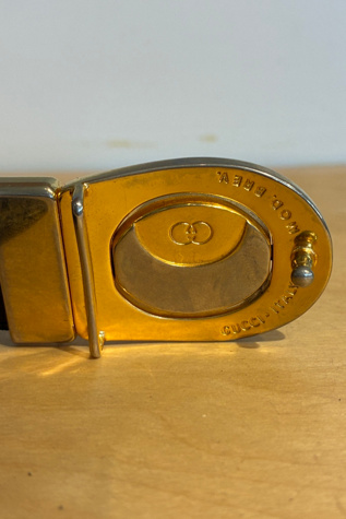 Gucci Black and Cognac Swivel Logo Buckle Belt Selected by The Curatorial Dept.