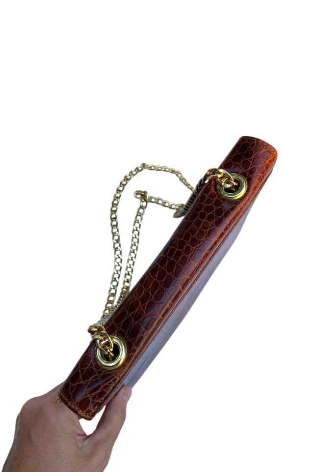 Vintage Crocodile Embossed Leather Chain Strap Bag Selected by SharpLilTeeth #1