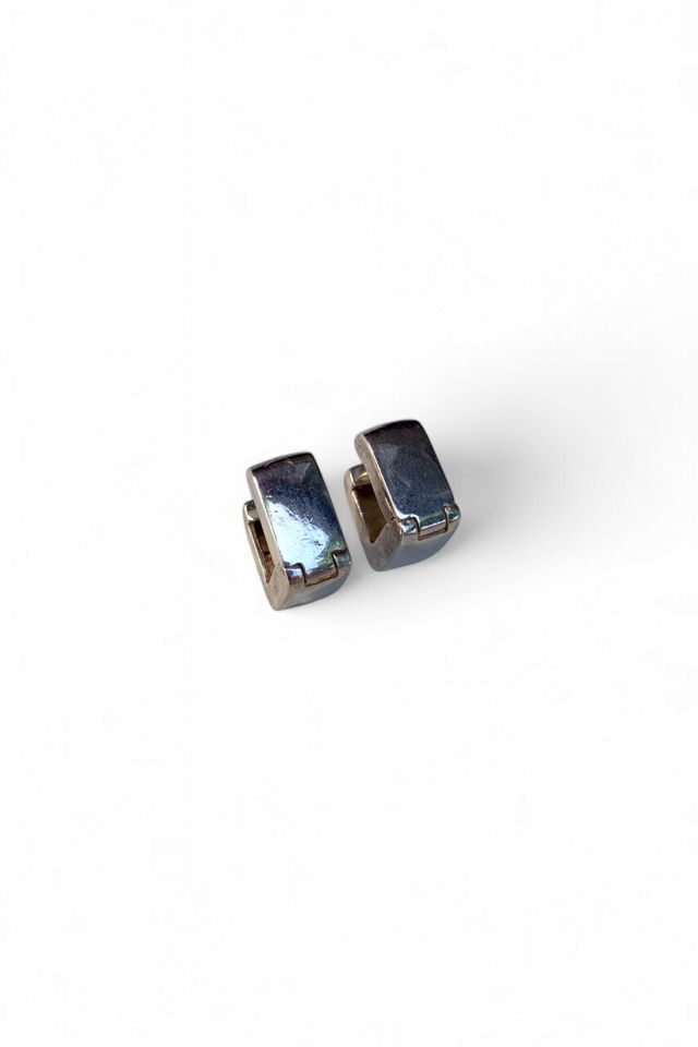 Vintage Sterling Silver Modernist Square Huggie Hoop Earrings Selected by SharpLilTeeth #1