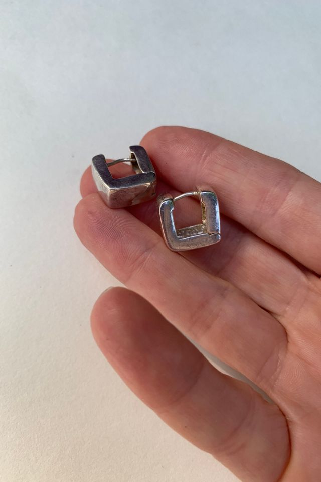 Vintage Sterling Silver Modernist Square Huggie Hoop Earrings Selected by SharpLilTeeth #2