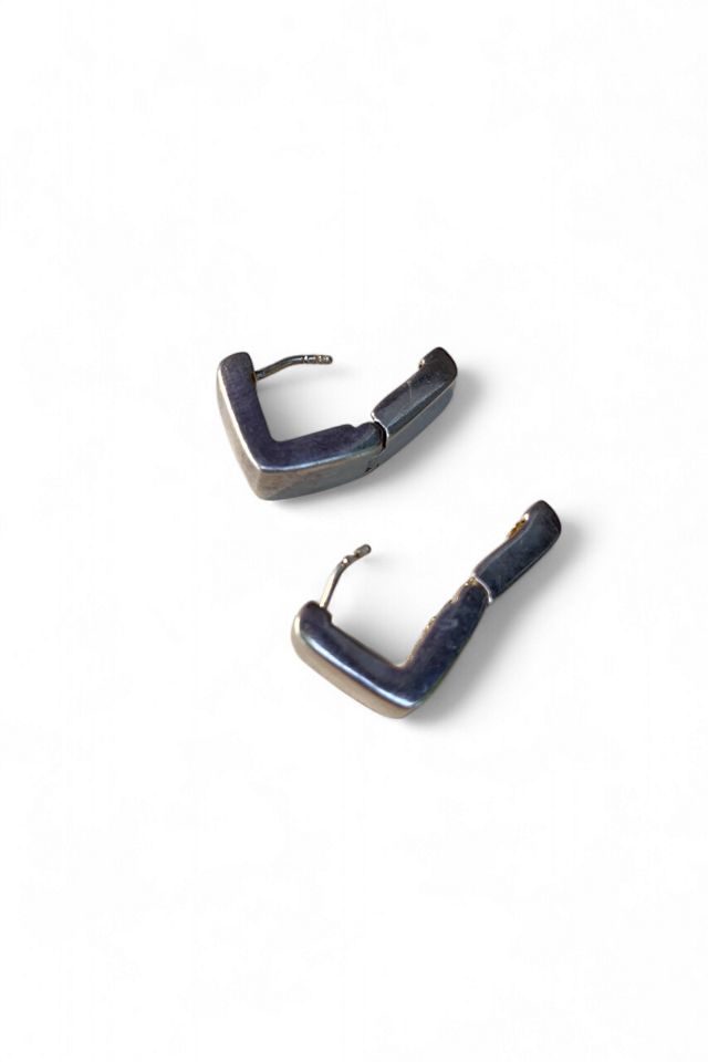 Vintage Sterling Silver Modernist Square Huggie Hoop Earrings Selected by SharpLilTeeth #3