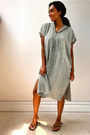 Anna Corinna Reworked Vintage Linen Batiq Print Smock Dress