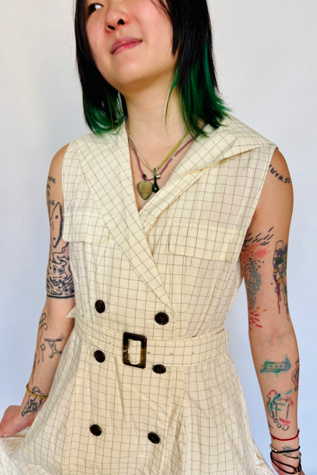 Vintage Window Pane Double Breasted Trench Coat Dress Selected by Atlantic Vintage
