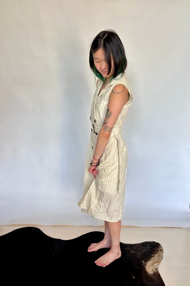 Vintage Window Pane Double Breasted Trench Coat Dress Selected by Atlantic Vintage #1
