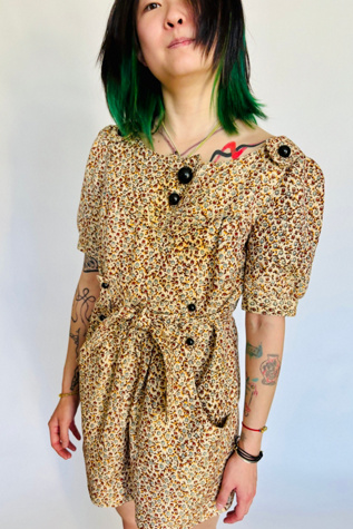 Vintage Button Sheen V Back Floral Dress Selected by Atlantic Vintage
